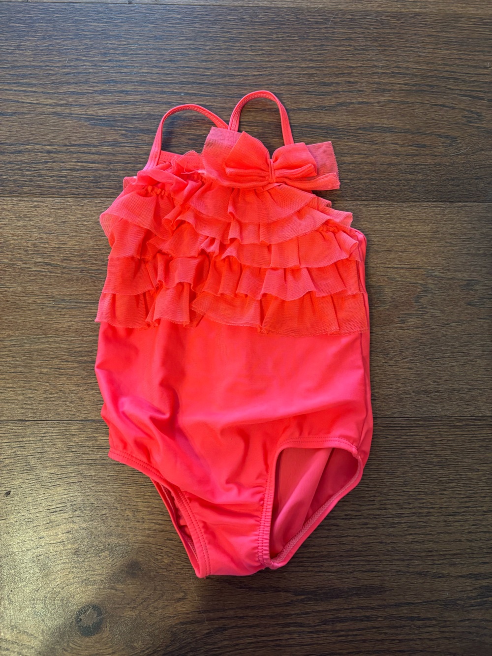 Girls Ruffled One-Piece Swimsuit in Coral Pink